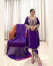 Fancy Look Purple Heavy Georgette Salwar Kameez With Dupatta For Ethnic Wear