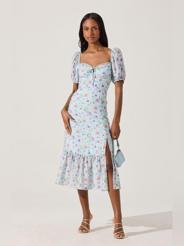 ASTR The Label Lace Trim Bustier Floral Midi Dress Size Medium Blue Purple New
