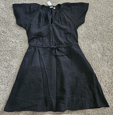 NWT Gap Gauze Black Mini Dress Semi Elastic Tie Waist Womens Size XS Pockets