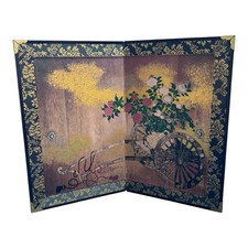 Vintage Japanese Mini Byobu Folding Screen Fl...