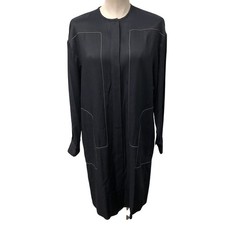Partow Shirt Dress Womens 4 Navy Blue Contrast Stitch Long Sleeve Viscose Career