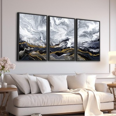 Large Framed Modern Wall Art - Abstract Landscape Cloudy Mountain Wall Decor ...