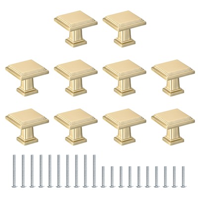 10 Pack Cabinet Knobs 1.2 Inch(30mm) Square Dresser Knobs, Gold