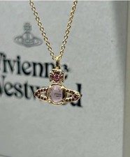 Vivienne Westwood Gold Tone Petulla With Baby Pink Saturn Pendent Necklace