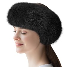 Faux Fur Headband Elastic Thick Earmuffs Women Winter Headwrap Earwarmer Black