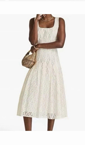 Veronica Beard White Eyelet Lined 100% Cotton Sleeveless Midi Dress 10