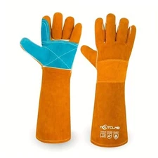 Animal Handling Gloves Bite Proof,17.7 Inches,Double Leather Reinforced Small