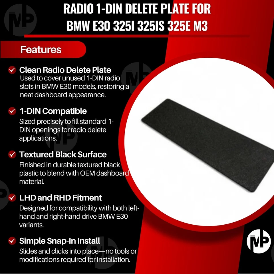 Radio 1-DIN Delete Plate For BMW E30 325i 325is 325e M3 Foto 2 de 4