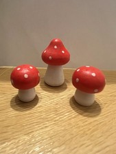 Hand painted Lacquered Wooden Toadstools Mushroom Terrarium Fairy Garden