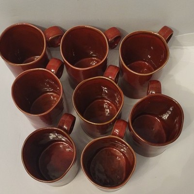 Set of 8 World Market Rust Glazed Mug Mugs G-23 O Shape Handle Coffee Tea Rustic