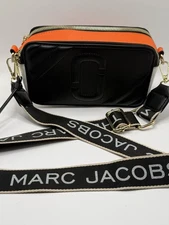 MARC JACOBS Snapshot Camera Bag Black White Orange Leather Crossbody with Strap