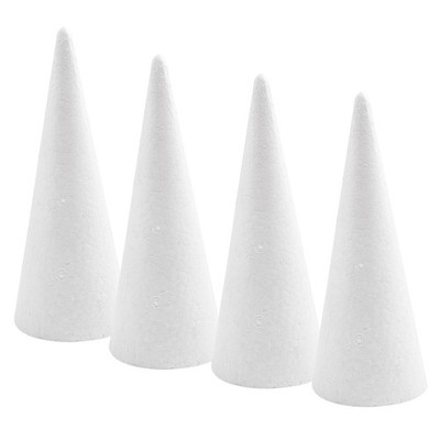 4 PCS 4.1x13.6 Inch White Foam Cones Craft Polystyrene Christmas Tree Art