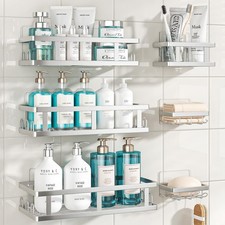 Shower Caddy 6 Pack, Adhesive Shower Shelves with Soap Holder, No Drilling Ru...