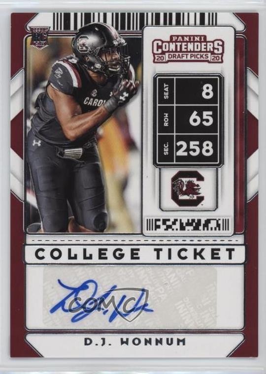 2020 Panini Contenders Draft Picks College Ticket DJ Wonnum Rookie Auto RC 1g75