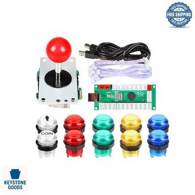 Arcade USB Encoder Kit with 10 LED Buttons & Joystick for Windows & Raspberry Pi