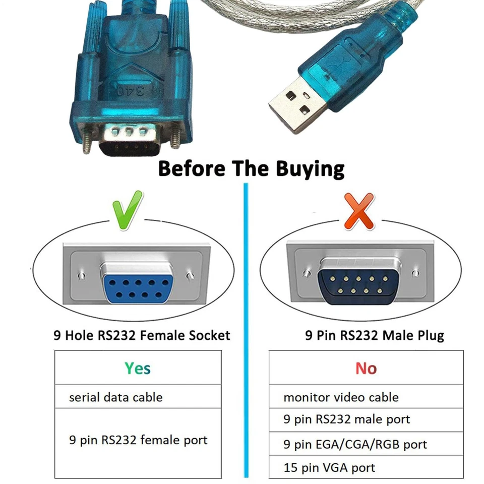 Serial Adapter USB 2.0 Male To RS232 Female DB9 Serial Converter Cable 9 Pin - Image 4 of 4