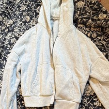 Gray Solid Fleece Full-Zip Hooded Hoodie Sweatshirt Long Sleeve Teens S