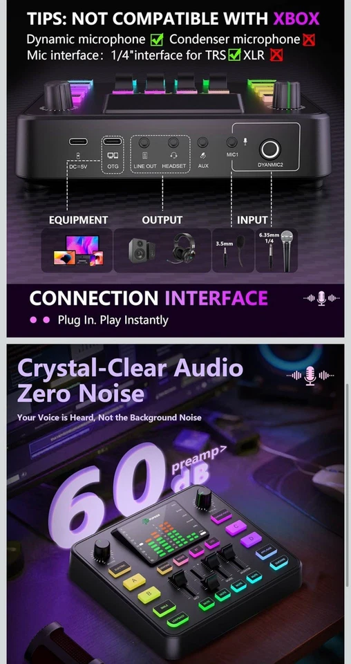 Audio Mixer,Audio Interface ,1/4 xlr interfaceSound Board ProPreamp,Noise Cancel - Image 3 of 3