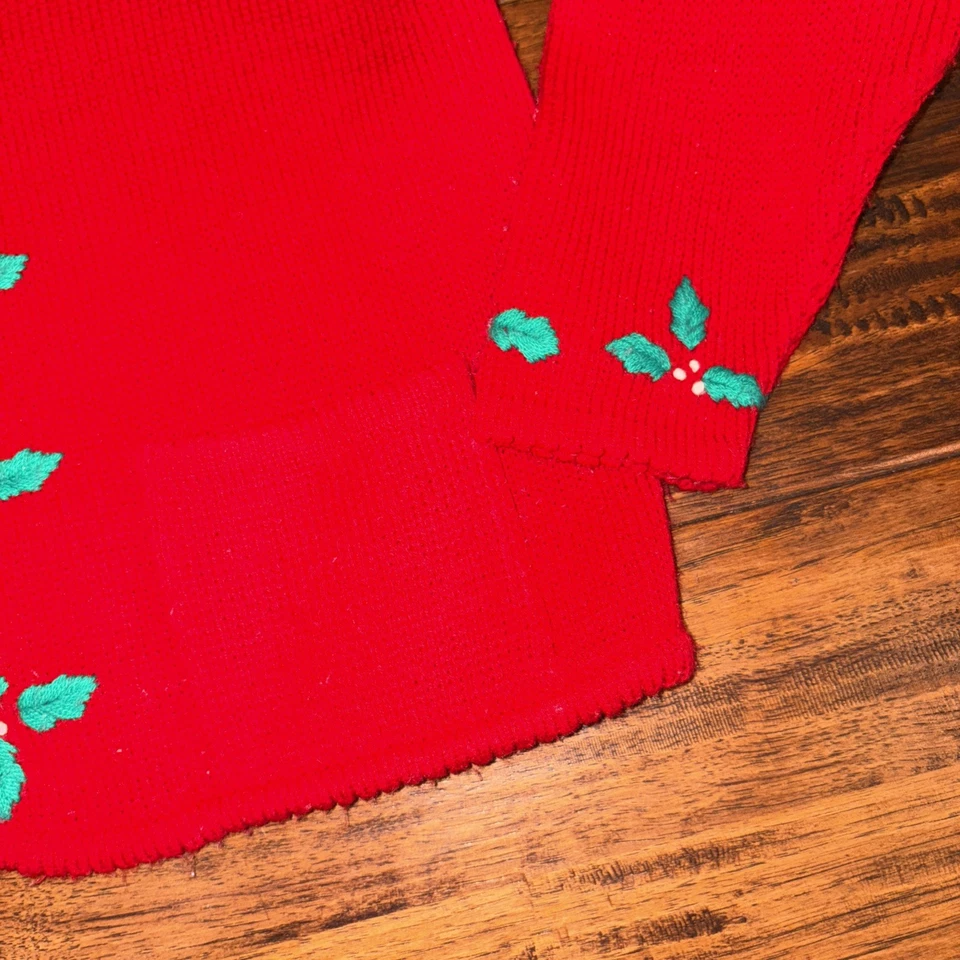 Cárdigan Suéter De Colección Tally Ho Rojo Acebo Navidad Para Mujer Talla S Botón Delantero Foto 3 de 4