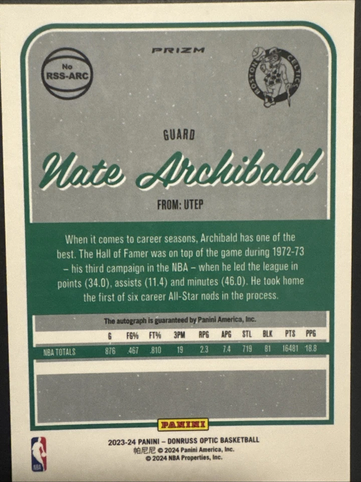 Donruss Optic Nate Archibald Retro Series Signatures Choice Auto RSS-ARC 2023-24 Foto 2 de 2