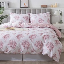 Pink Rose Floral Duvet Cover Sets Queen 100 Cotton Reversible Blush Comforter