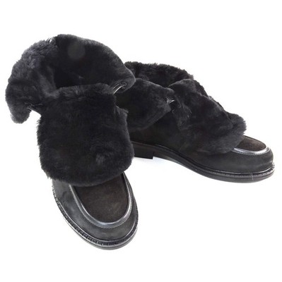 PAOLA FABIANI   WOMEN'S BLACK SOFT SUEDE & LAMB FUR COMFORT WINTER BOOTIE