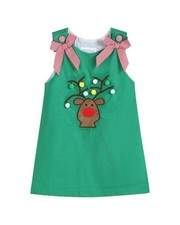 Lil Cactus Pompom Reindeer Swing Dress Green 3-6M