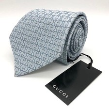 Gucci GG Pattern Silk Tie Blue 100% Silk Used Elegant Dress Accessory