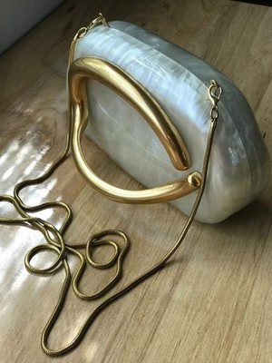 Acrylic Elegant Evening Bag with Removable Chain Strap& Metal Handl Shell Clutch