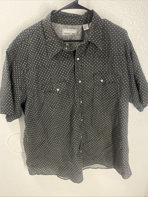 Wrangler Wrancher Western Pearl Snap Shirt Mens XXL Black Gray Geo Micro Print