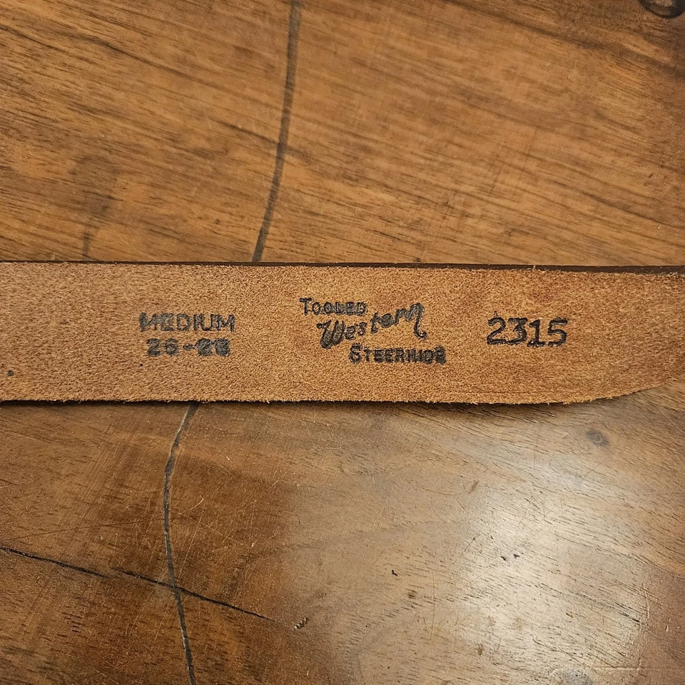 Cinturón de cuero artesanal vintage de cuero de oveja tooled juvenil talla mediana 26-28 Foto 4 de 4