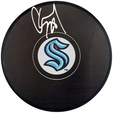 Carson Soucy Autographed Signed Official Seattle Kraken Logo Puck Fanatics Holo