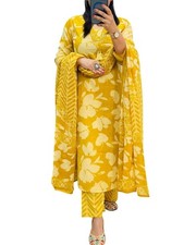 Women's Floral Printed Stright Kurta with Pant  Dupatta Set