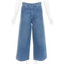 CHRISTIAN DIOR blue washed darted pockets wide mid waist cropped jeans