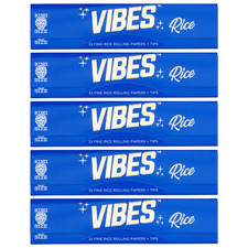VIBES Rolling Papers - Rice + Tips (King Size) 5 Booklets, 33 Leaves Each