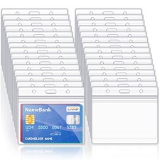 100 Pcs Clear Plastic Horizontal Name Tag Badge ID Card Holders for Office Sc...