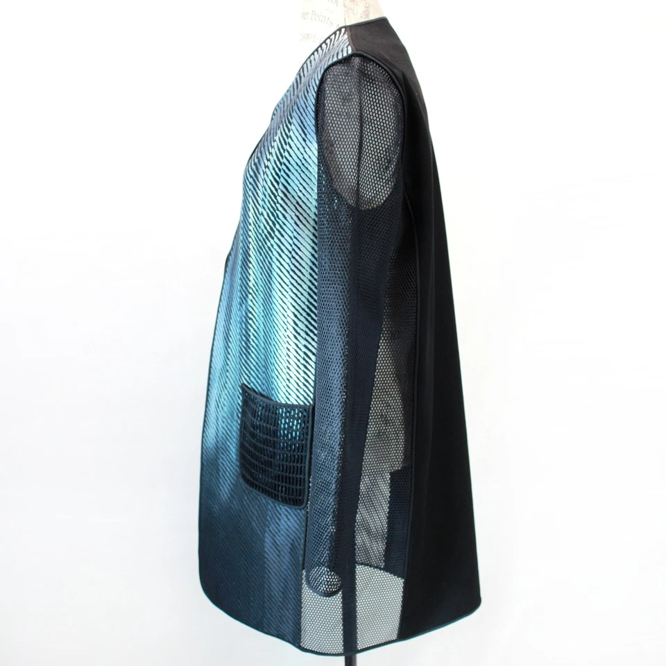 Chaqueta Blazer Pequeña Elie Tahari Rayas Bolsillos Frontales Abiertos Manga Red Foto 4 de 4