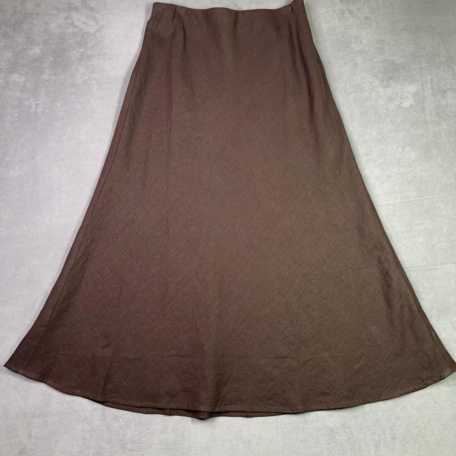 Madewell Linen Maxi Skirt 12 Cocoa Brown Bias Cut Elastic Waist Summer NWT FLAWS