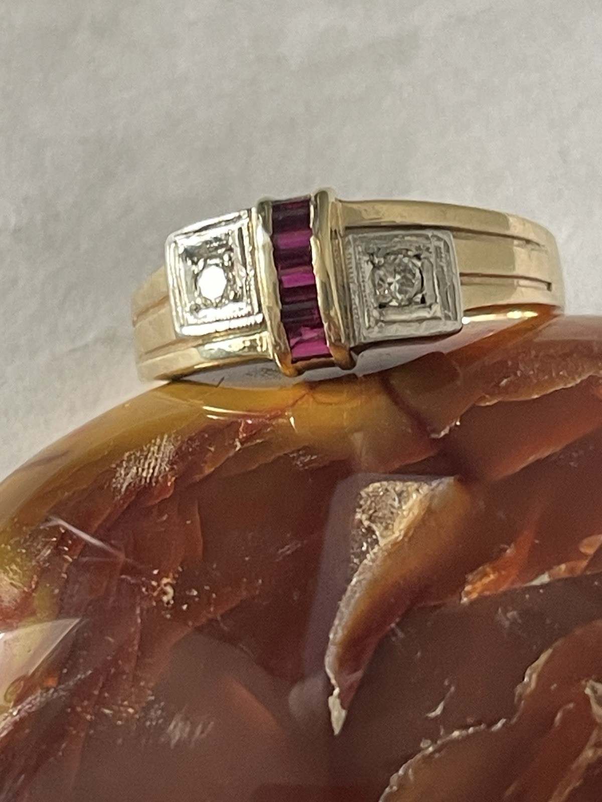 14K Solid Gold Diamond Ruby Men’s Ring Size 15 La… - image 6