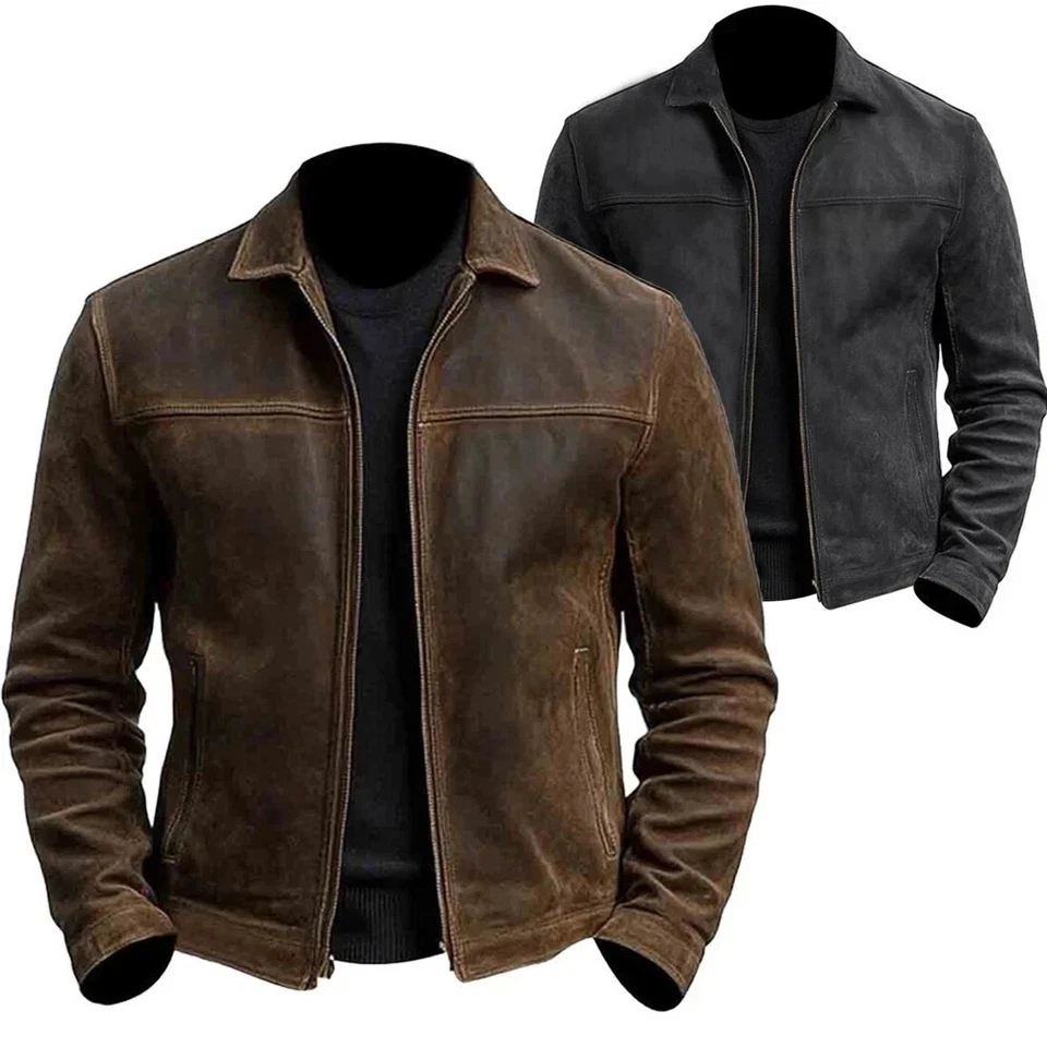 НАСТОЯЩАЯ мужская мотоциклетная гоночная куртка из натуральной кожи состаренная коричневая - Изображение 2 из 4