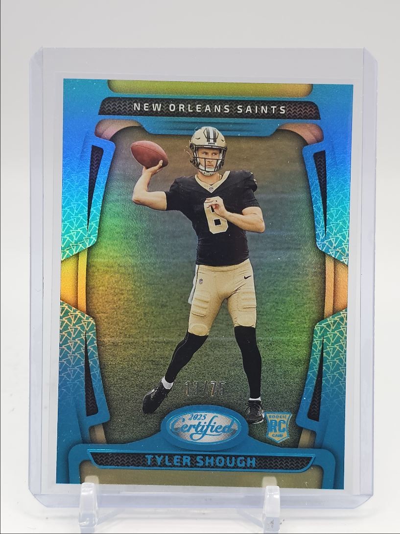 TYLER SHOUGH 2025 CERTIFIED ROOKIE TEAL MIRROR SAINTS #102 RC /75 Q2277