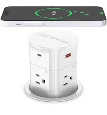 ANNQUAN 3.15" Pop Up Countertop Outlet with 15W Wireless Charger, Max 20W