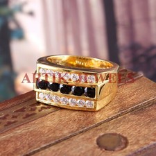 Natural Black Onyx Gemstone with Gold Plated 925 Sterling Silver Ring 2775