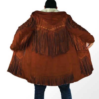 Deep Brown Native American 3D All Over Printed Hooded Cloak Coat