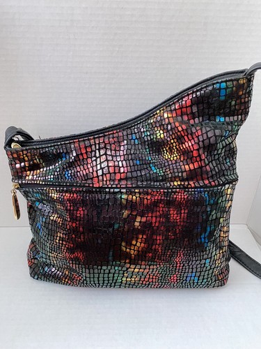 Vintage DAWLI Echtleder Schulter Bunt Schlangenmuster Tasche Hergestellt in den USA