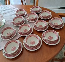 12 Stück Suppentasse mit Untere Adams English Scenic rot