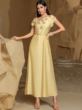 Abaya Ramadan Women Kaftan Maxi Dress Muslim Dubai Arab Rhinestone Evening Gown