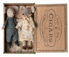 Maileg Grandma Grandpa Mice in Cigar Box - Free Shipping