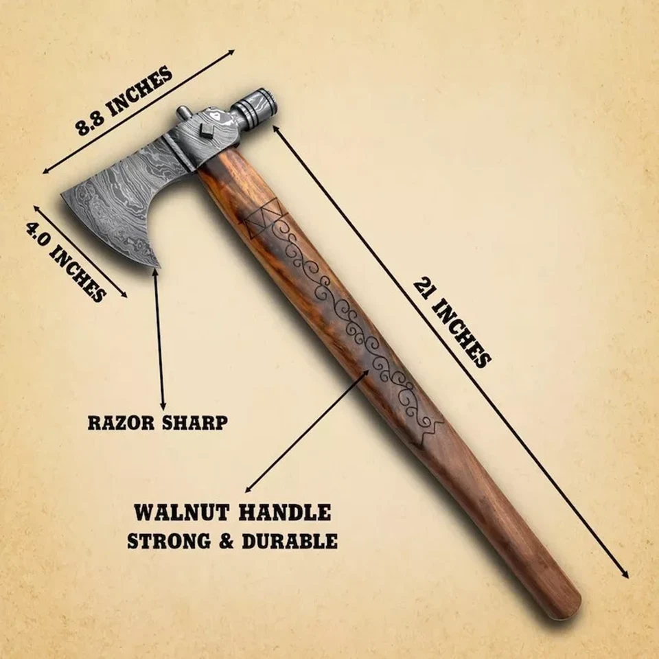Custom Wikinger Beil Axt - Damaststahl Tomahawk Axt mit Hammer - Bild 3 von 4
