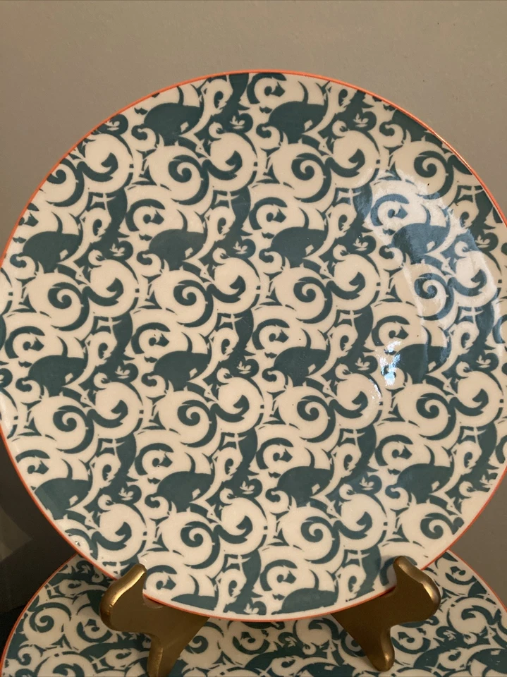 Juego de (4) platos de cena Better Homes And Gardens borde azul blanco naranja Foto 2 de 3